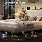 Upholstered Queen Bed Frame With LED and USB