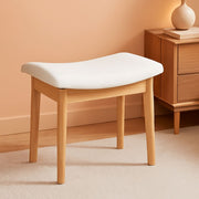 Upholstered Saddle-Seat Vanity Stool – in beige+wood grain | Roost & Roam