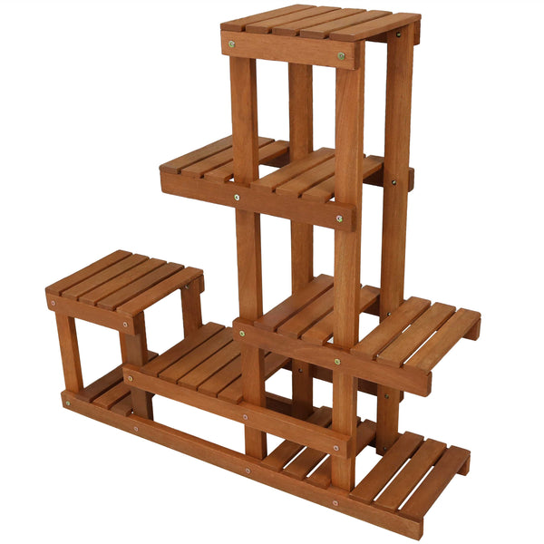 Teak-Finish Meranti Wood Tiered Plant Stand