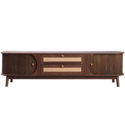 Rattan-Front Fluted Wood TV Stand — back and side profile detail