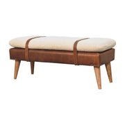 Boucle Leather Strap Upholstered Bench