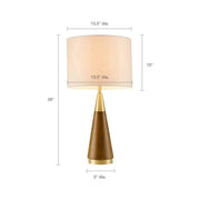 Cone Base Brass and Wood Table Lamp