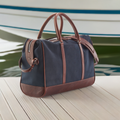 Navy Canvas Leather-Trim Weekender Bag