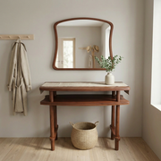 Solid Wood Console Table and Mirror Set