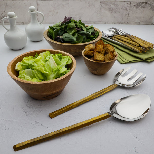 Gold-Finish Stainless Steel Salad Serving Set, Set of 2