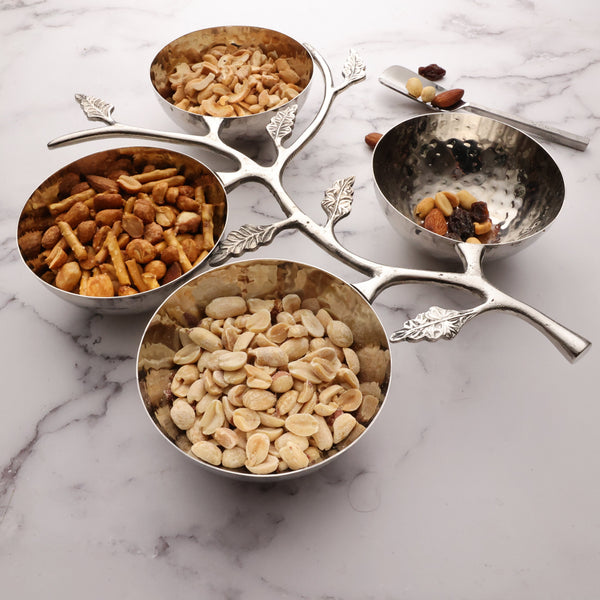 Silver Leaf Branch Serving Bowl Caddy, 4-Bowl