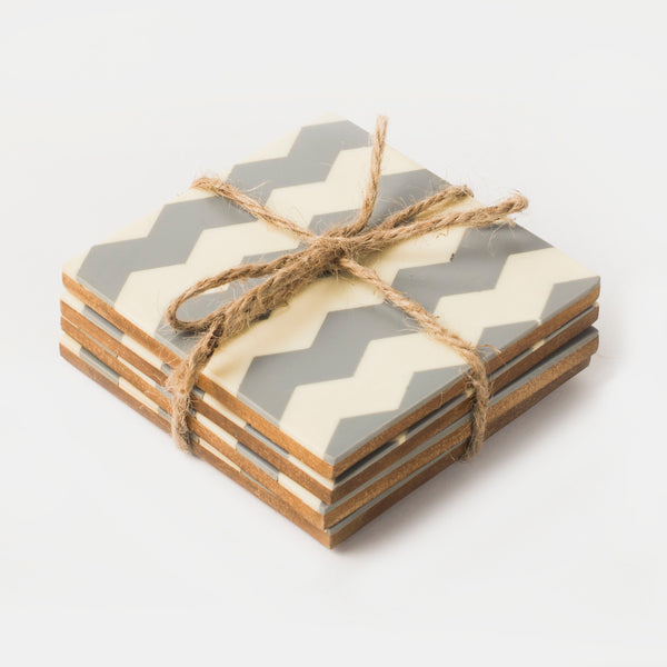 Chevron Gray Ivory Coaster Set