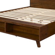 Walnut Platform Queen Bed Frame with Footboard Storage
