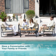 4 Piece Patio Set With Coffee Table Beige Metal Frames And Washable Cushions
