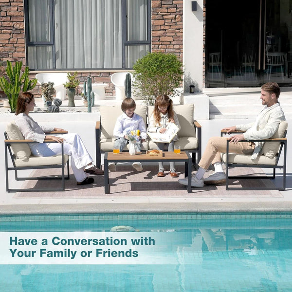 4-Piece Metal Patio Set with Cushions