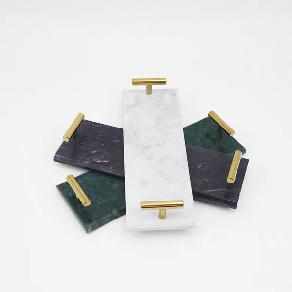 Marble Tray with Brass Handles — scale reference and proportion detail