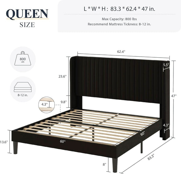Wingback Velvet Queen Bed Frame