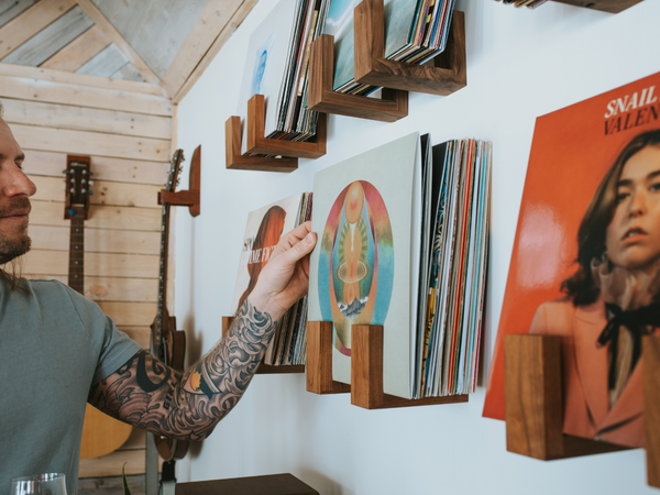 Hardwood Floating Record Display Shelf