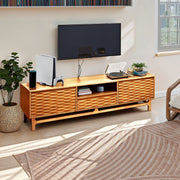 Relief-Carved Wood TV Stand — back and side profile detail