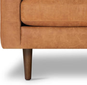 Cognac Leather Mid-Century Bolster Sofa