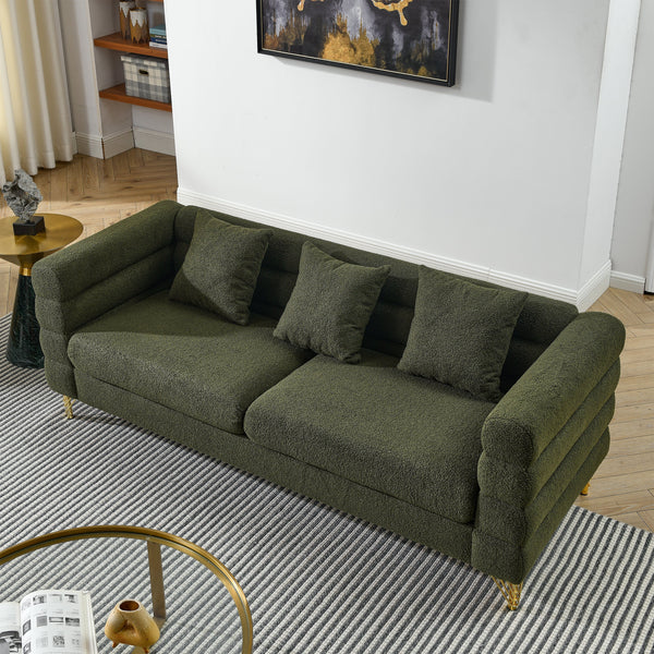 Close-up of material and construction detail — Boucle Channel-Arm Three-Seat Sofa