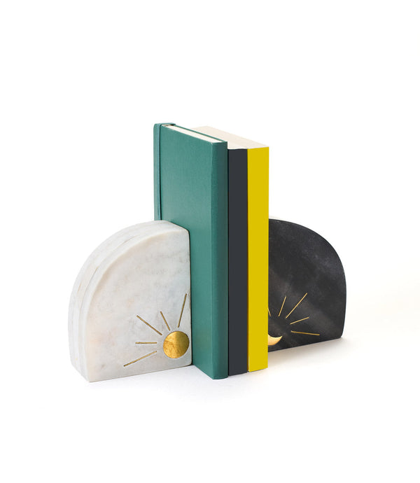 Sun and Moon Marble Bookend Set