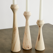 Diamond-Cut Wood Taper Candle Holder