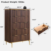 Fluted Five-Drawer Dark Walnut Dresser – chest (view 2) | Roost & Roam