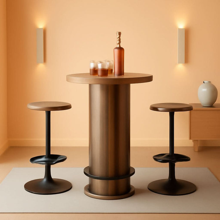 Wood-Grain Round Pub Table Set – in rustic brown | Roost & Roam