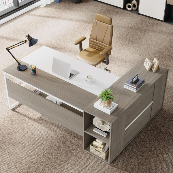 L-Shaped Executive Desk with Storage – home office set (view 3) | Roost & Roam