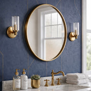 Clear Ribbed Glass Wall Sconce, Satin Brass