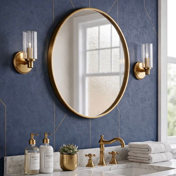Clear Ribbed Glass Wall Sconce, Satin Brass