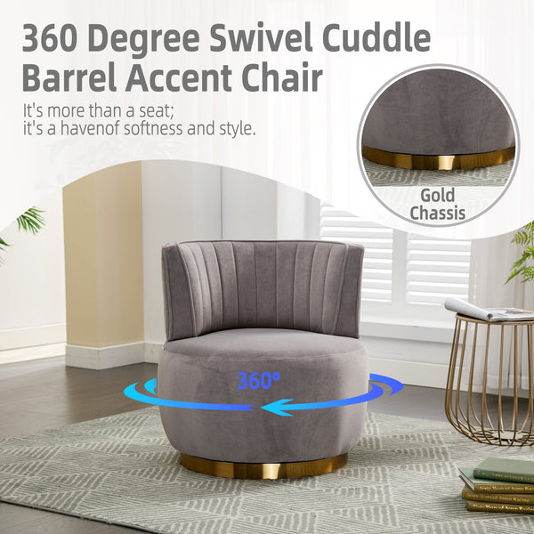Channel-Tufted Velvet Swivel Chair