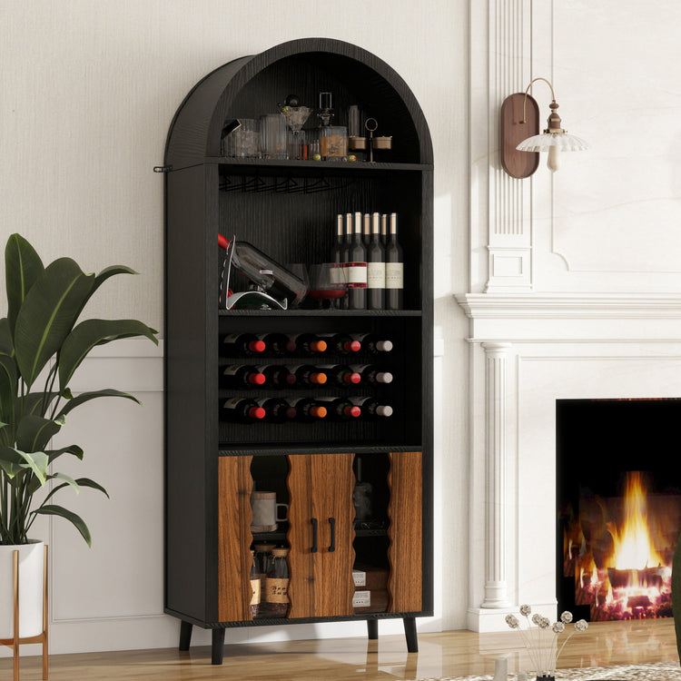 Arched Black Wood Bar Cabinet