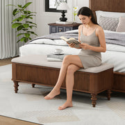 Fluted Rubberwood Storage Ottoman Bench