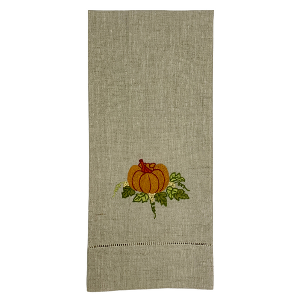 Embroidered Pumpkin Linen Tea Towel