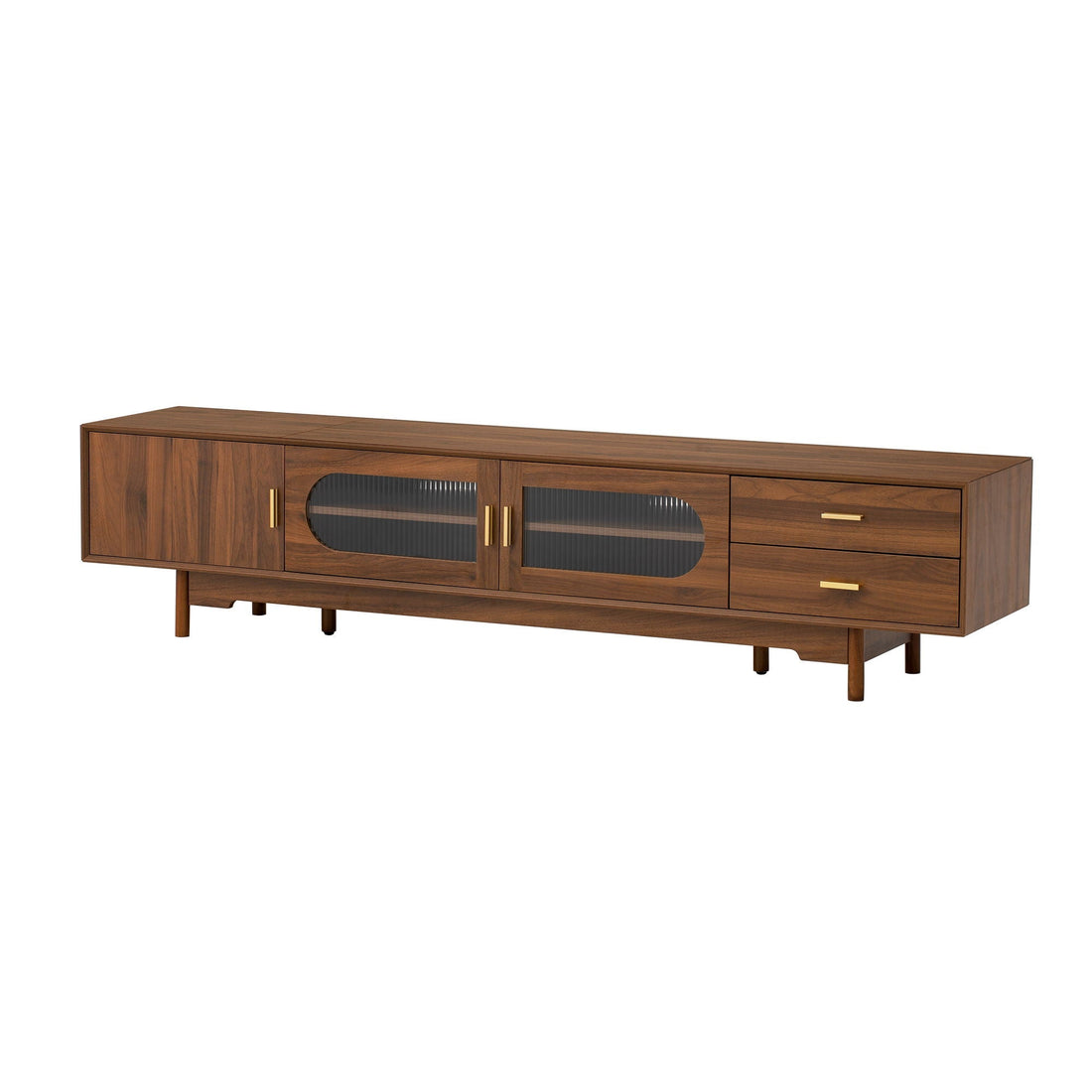 Walnut Fluted Glass Door TV Stand
