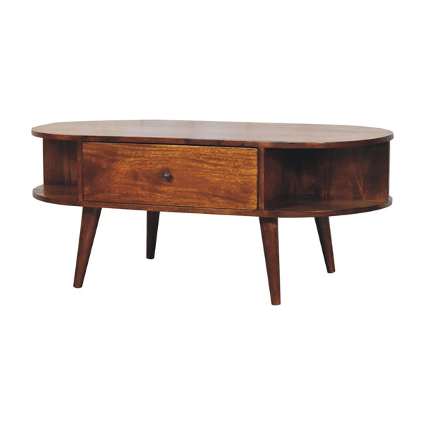 Oval Wood Coffee Table with Storage