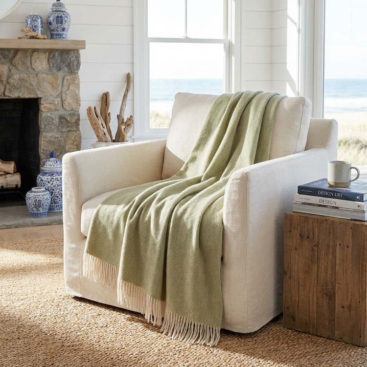 Merino Wool Herringbone Fringe Throw