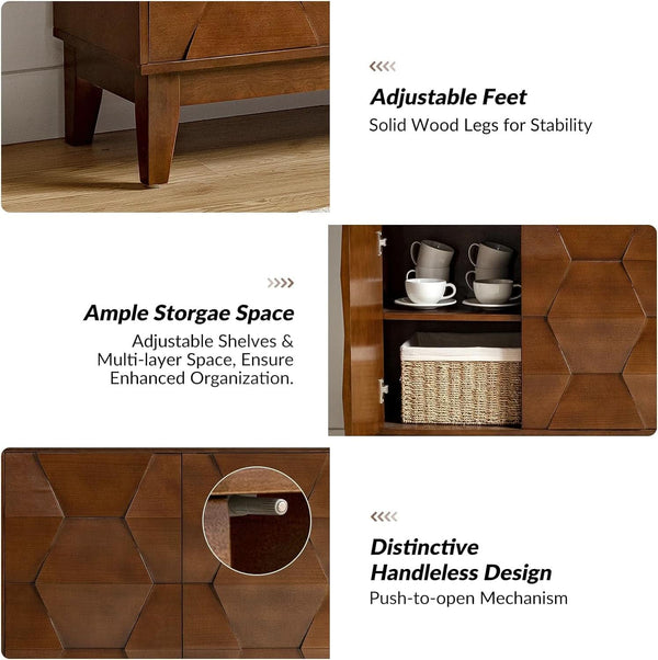 Hexagonal Relief Wood Sideboard Buffet