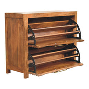 Wave-Carved Mango Wood Shoe Cabinet