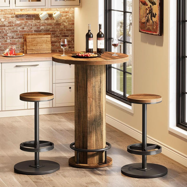 Wood-Grain Round Pub Table Set (view 4) | Roost & Roam