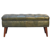 Tufted Leather Upholstered Mango Wood Bench