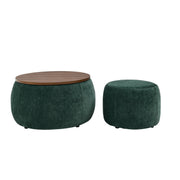 Chenille Round Storage Ottoman Coffee Table — alternate angle showing full form