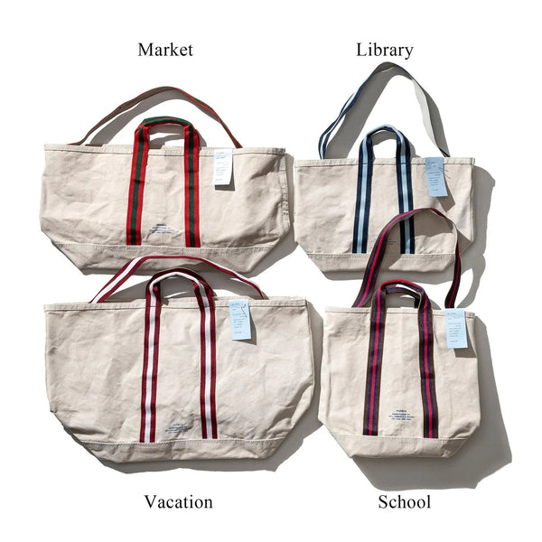 Recycled Canvas Striped Belt-Handle Tote