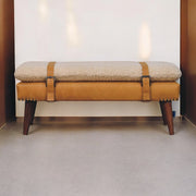 Boucle Leather Strap Upholstered Bench