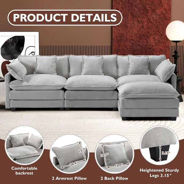 Grey Chenille L-Shaped Sectional Sofa