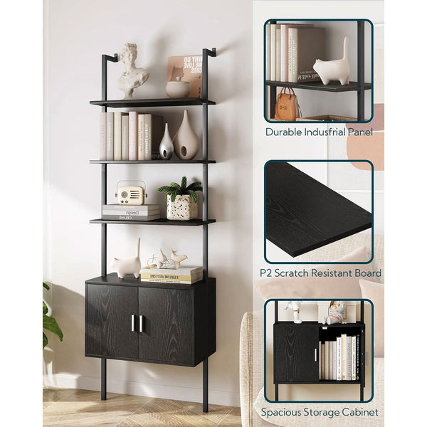 Wood-Grain Ladder Bookshelf with Cabinet – book case (view 4) | Roost & Roam