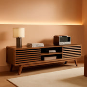 Slatted Walnut-Finish Media Console