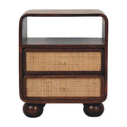 Mango Wood Rattan Two-Drawer Nightstand