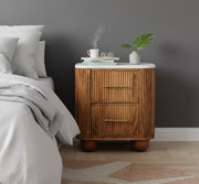 Fluted Mango Wood Marble-Top Nightstand