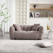 Boucle Channel-Tufted Loveseat Sofa — scale reference and proportion detail