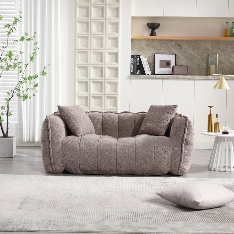 Boucle Channel-Tufted Loveseat Sofa — scale reference and proportion detail