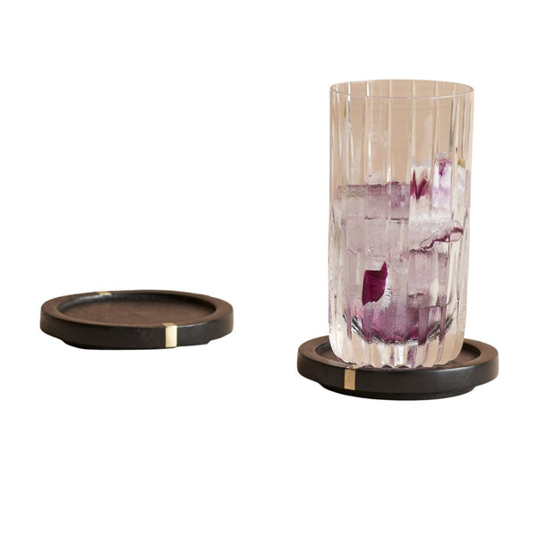 Ebony-Stained Wood Brass Inlay Coaster Set
