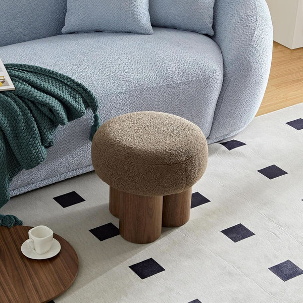 Round Bouclé Footstool Ottoman